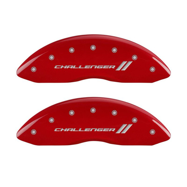 MGP 4 Caliper Covers Engraved Front & Rear With stripes/Challenger Red finish silver ch - 12181SCL1RD