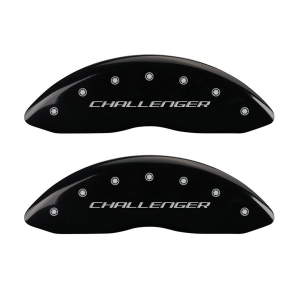 MGP 4 Caliper Covers Engraved Front & Rear Block/Challenger Black finish silver ch - 12181SCLBBK