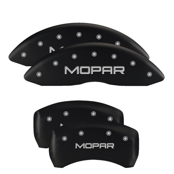 MGP 4 Caliper Covers Engraved Front & Rear MOPAR Black finish silver ch - 12192SMOPBK