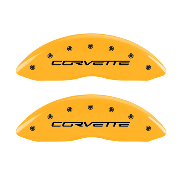 MGP 4 Caliper Covers Engraved Front & Rear C6/Corvette Yellow finish black ch - 13008SCV6YL