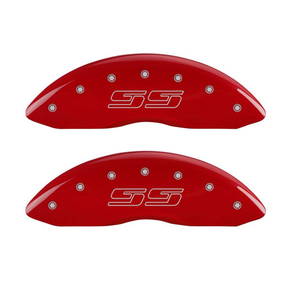 MGP 4 Caliper Covers Engraved Front & Rear Avalanche style/SS Red finish silver ch - 14002SSS1RD