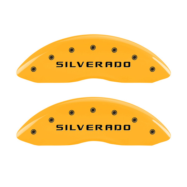 MGP 4 Caliper Covers Engraved Front & Rear Silverado Yellow Finish Blk Char 04 Chevy Avalanche 1500 - 14002SSILYL