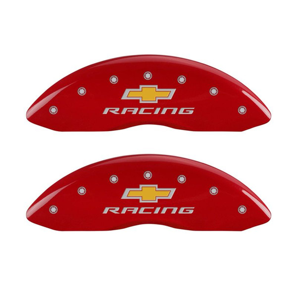 MGP 4 Caliper Covers Engraved Front & Rear Chevy racing Red finish silver ch - 14033SBRCRD
