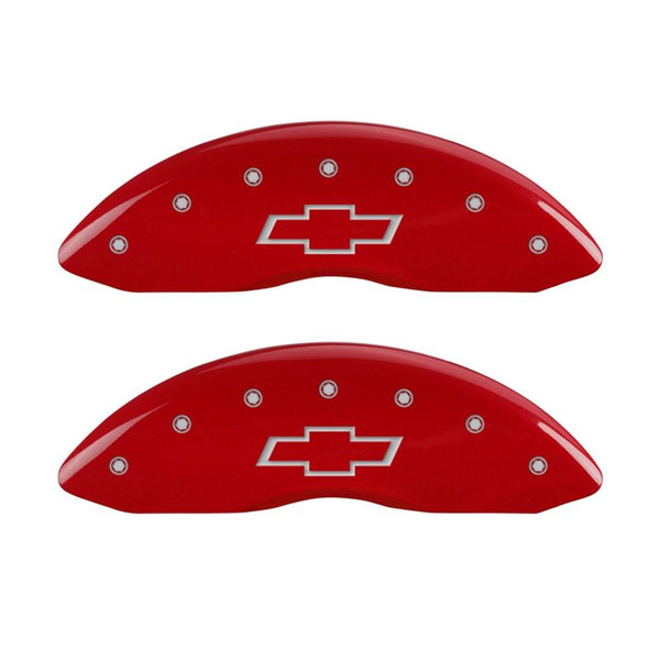 MGP 4 Caliper Covers Engraved Front & Rear Bowtie Red finish silver ch - 14048SBOWRD