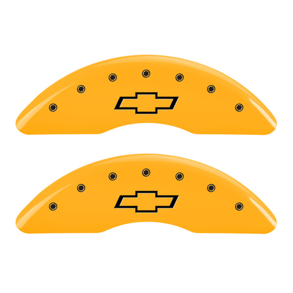 MGP 4 Caliper Covers Engraved Front & Rear Bowtie Yellow finish black ch - 14173SBOWYL