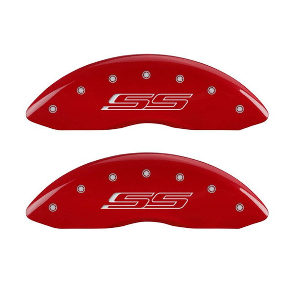 MGP 4 Caliper Covers Engraved Front & Rear Gen 5/SS Red finish silver ch - 14215SSS5RD