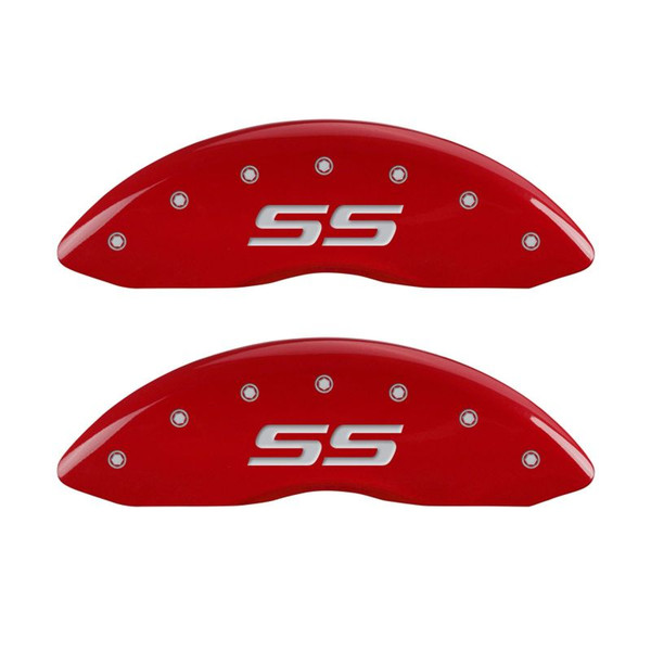 MGP 4 Caliper Covers Engraved Front & Rear Monte Carlo style/SS Red finish silver ch - 14217SSS4RD