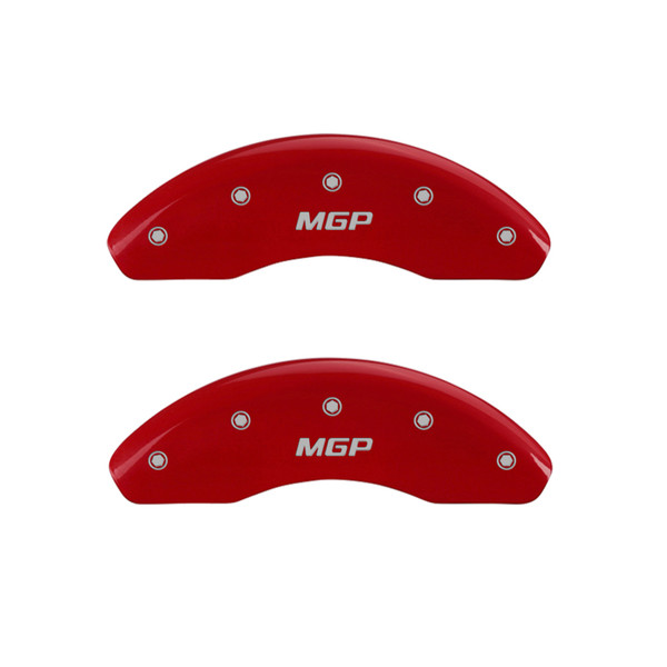 MGP 4 Caliper Covers Engraved Front & Rear MGP Red Finish Silver Char 2019 Chevrolet Malibu - 14244SMGPRD