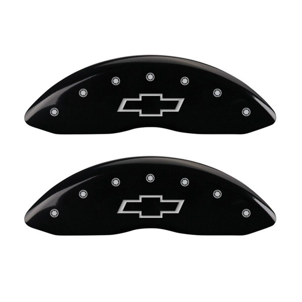 MGP 4 Caliper Covers Engraved F & R Bowtie Black Finish Silver Char 2014 Chevrolet Express 2500 - 14243SBOWBK