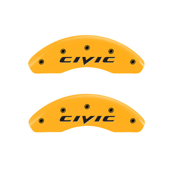 MGP 4 Caliper Covers Engraved Front 2015/Civic Engraved Rear 2015/Civic Yellow finish black ch - 20197SCIVYL