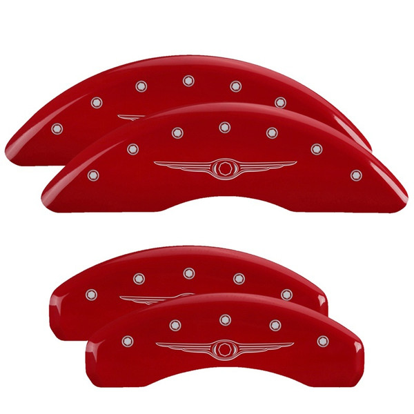 MGP 4 Caliper Covers Engraved Front & Rear Style 1/Chrysler Wing Red finish silver ch - 32002SCW1RD