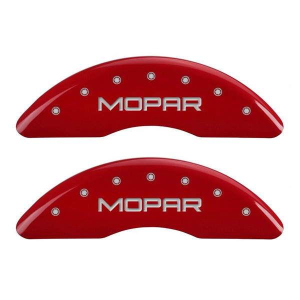 MGP 4 Caliper Covers Engraved Front & Rear MOPAR Red finish silver ch - 32002SMOPRD