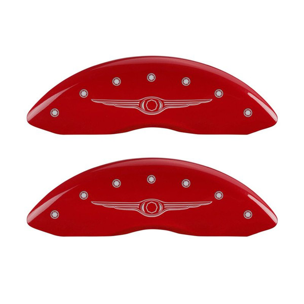 MGP 4 Caliper Covers Engraved Front & Rear Style 1/Chrysler Wing Red finish silver ch - 32010SCW1RD