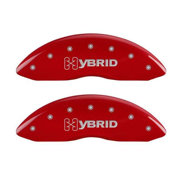 MGP 4 Caliper Covers Engraved Front & Rear GM Style/Hybrid Red finish silver ch - 34006SHYBRD