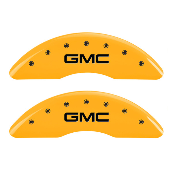 MGP 4 Caliper Covers Engraved Front & Rear GMC Yellow finish black ch - 34210SGMCYL