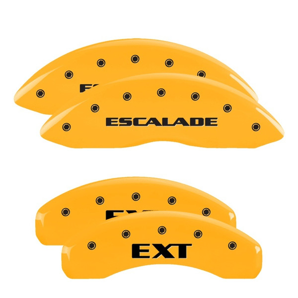MGP 4 Caliper Covers Engraved Front Escalade Engraved Rear EXT Yellow finish black ch - 35015SEXTYL