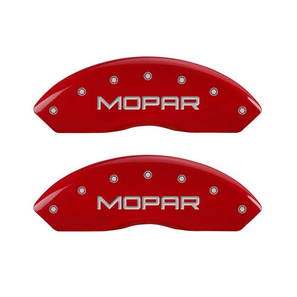 MGP 4 Caliper Covers Engraved Front & Rear MOPAR Red finish silver ch - 42007SMOPRD