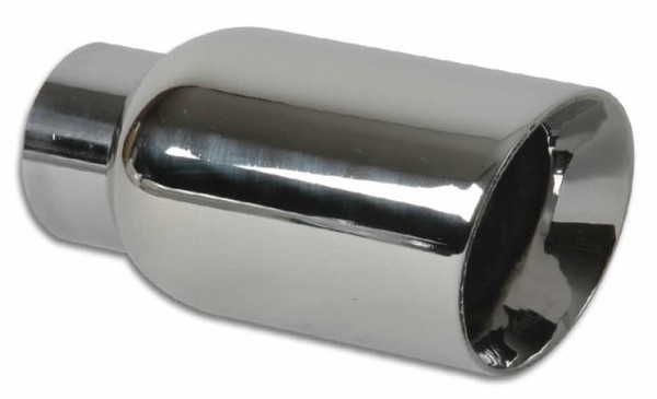 Vibrant 2.5in ID Single 4in OD Round SS Exhaust Tip (Double Wall Angle Cut) - 1269