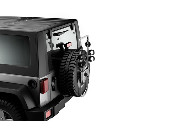 Thule Spare Me PRO Spare Tire Mounted Hanging Bike Rack Fits STD OS Tires 2 Bikes Silver Blk 963PRO JCE Racing