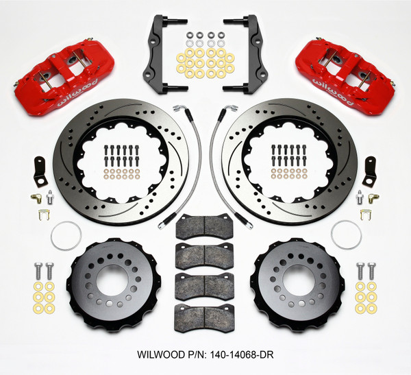 Wilwood AERO4 Rear Kit 14.25in Drilled Red 2014-Up Challenger w/Lines - 140-14068-DR