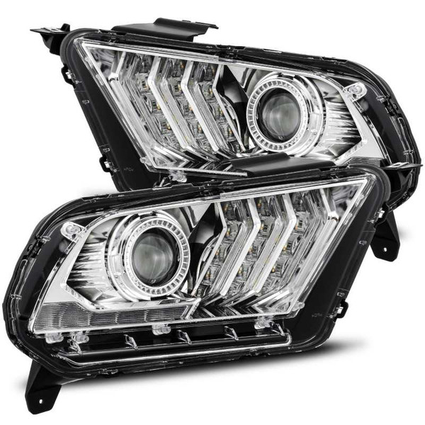 AlphaRex 10-12 Ford Mustang LUXX LED Proj Headlights Plank Style Chrome w/Activ Light/Seq Signal - 880117