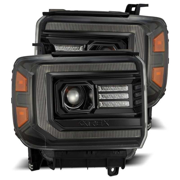AlphaRex 14-18 GMC Sierra PRO-Series Proj Headlights Plank Alpha Blk w/Activ Light/Seq Signal/DRL - 880612