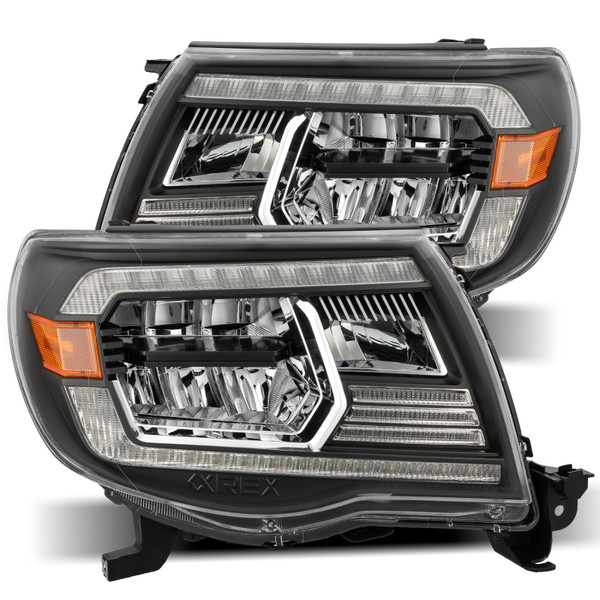 AlphaRex 05-11 Toyota Tacoma LUXX Crystal Headlights Plank Style Design Black w/Activation Light/DRL - 880735