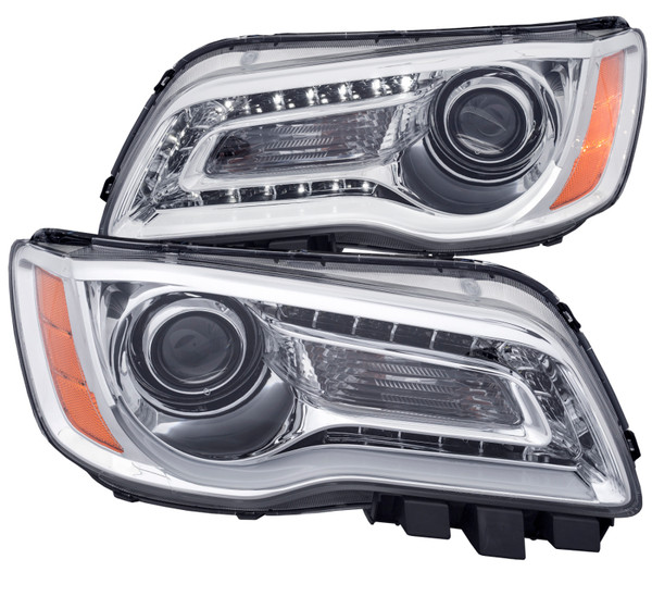 ANZO 2011-2014 Chrysler 300 Projector Headlights w/ Plank Style Design Chrome - 121494