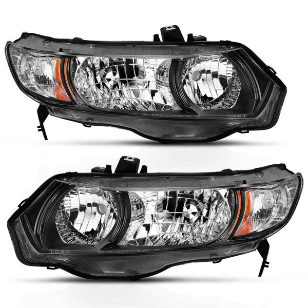 ANZO 2006-2009 Honda Civic 2 Door Crystal Headlight Black Amber (OE Replacement) - 121546