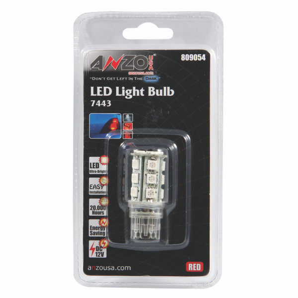ANZO LED Bulbs Universal 7443 Red - 18 LEDs 1 3/4in Tall - 809054