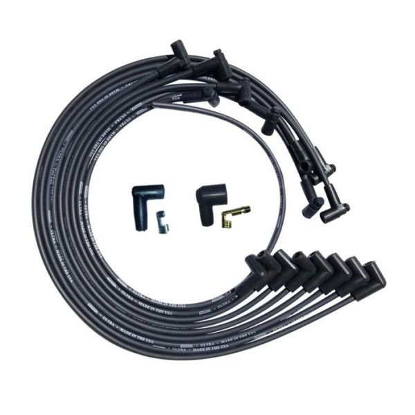 Moroso SBC Under Header 90 Deg Plug HEI Dist Unsleeved Ultra Spark Plug Wire Set - Black - 51028