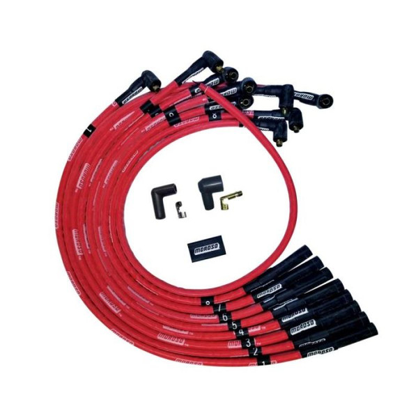 Moroso BBC Over Valve Cover Str Plug Boots Non-HEI Sleeved Ultra Spark Plug Wire Set - Red - 52541