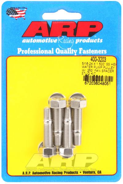 ARP 5/16-24 X 1.500 SS Hex Water Pump Pulley w/ .250in Fan Spacer Stud Kit - 400-3203
