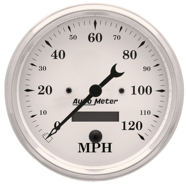 Autometer 5 inch 120mph Electric Programable w/ LCD ODO Old Tyme Speedometer - White - 1689