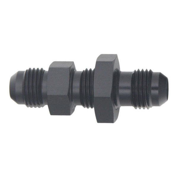 DeatschWerks 6AN Male Flare to 6AN Male Flare Bulkhead Adapter (Incl Nut) - Anodized Matte Black - 6-02-0708-B