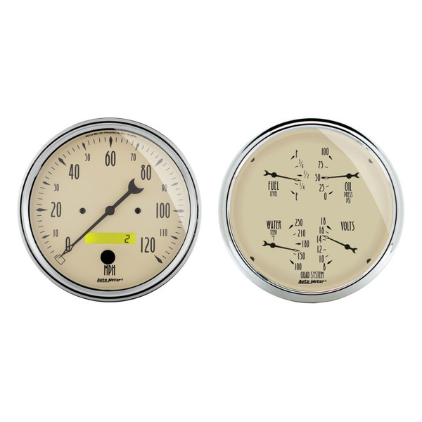 Autometer 5 inch Antique Beige 2 Piece Gauge Kit - Quad & Speedometer - 1803