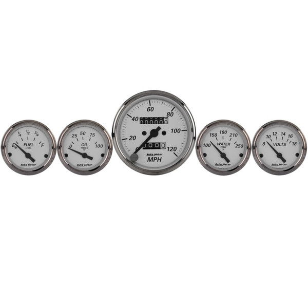 Autometer Silver 5 Pc Kit Box w/ Mech. Speedo / Elec Oil Press / Water Temp / Volt / Fuel Level - 1901