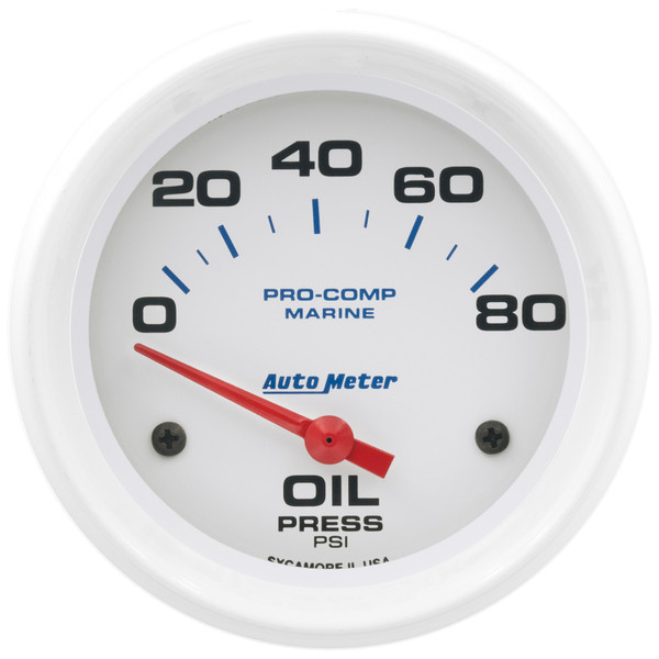 Autometer Marine White 2-5/8in 80PSI Electric Oil Pressure Gauge - 200747