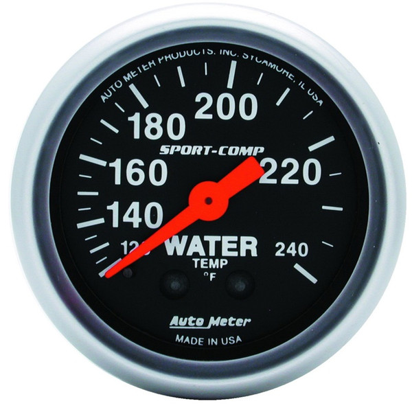 Autometer 2-1/16in 120-240 Degree F Mechanical Water Temp Sport-Comp Gauge w/ 12ft Tubing - 3333