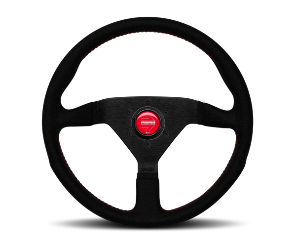 Momo Montecarlo Alcantara Steering Wheel 350 mm - Black/Red Stitch/Black Spokes - MCL35AL3B