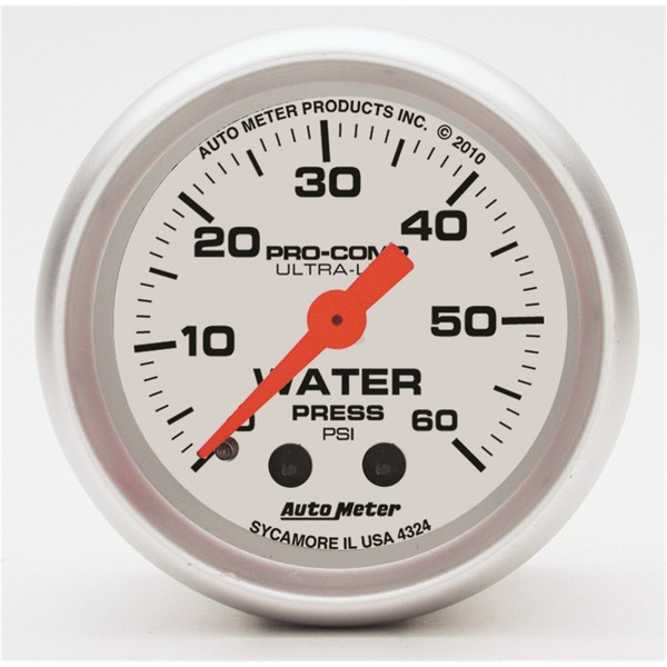 Autometer Ultra-Lite 52mm 60 PSI Mechanical Water Pressure Gauge - 4324
