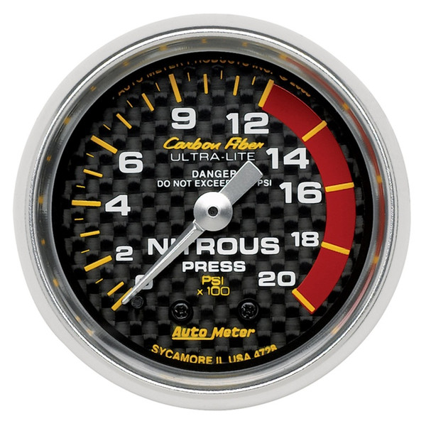 Autometer Carbon Fiber 52mm 1600 PSI Mechanical Nitrous Pressure Gauge - 4728