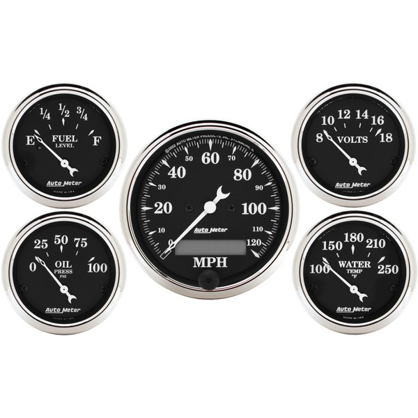 AutoMeter Gauge Kit 5 Pc. 3-1/8in. & 2-1/16in. Elec. Speedometer Old Tyme Black - 1709