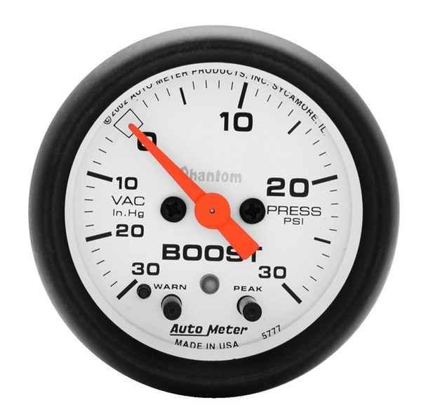 Autometer Phantom 52mm Boost 30 in Hg-Vac/30 PSI FS Electronic Vacuum/Boost w/ Peak Memory & Warning - 5777