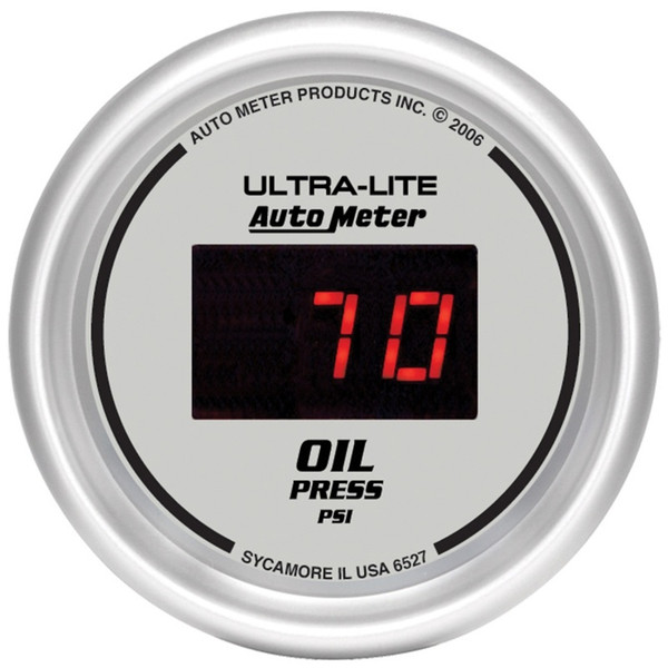Autometer Ultra-Lite 2-1/16in 100PSI Silver Dial Digital Oil Pressure Gauge w/ Red LED - 6527