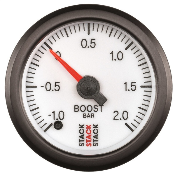 Autometer Stack 52mm -1 to +2 Bar (Incl T-Fitting) Pro Stepper Motor Boost Pressure Gauge - White - ST3361