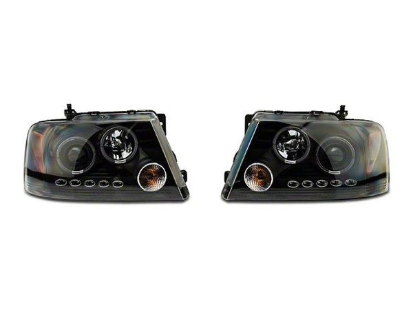 Raxiom 04-08 Ford F-150 Dual LED Halo Projector Headlights- Black Housing (Clear Lens) - T542827