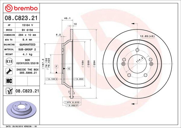 Brembo 20-22 Mercedes-Benz GLE350 Rear UV Coated Rotor - 08.C823.21