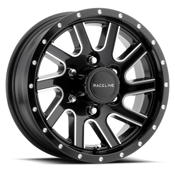 Raceline 820M Twisted 15x5in / 5x114.3 BP / 0mm Offset / 3.19mm Bore - Black & Machined Wheel - 820M-55012