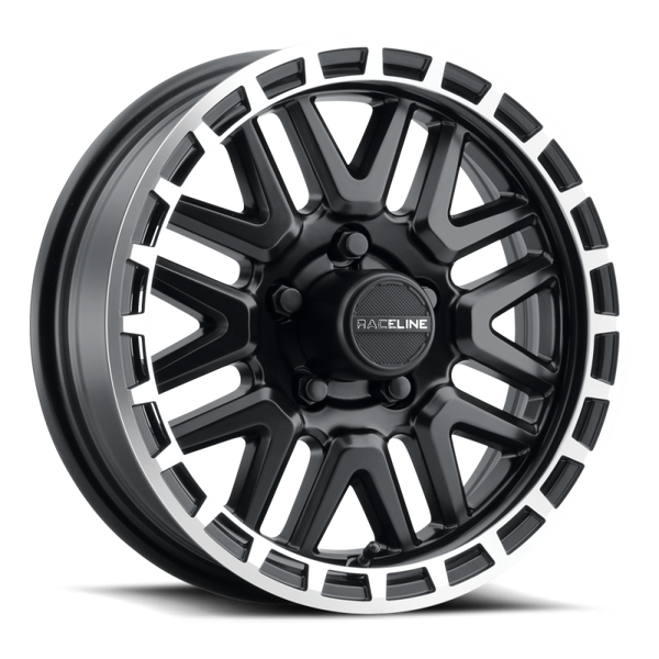 Raceline 953BM Krank 14x6in / 5x114.3 BP / 0mm Offset / 3.19mm Bore - Black & Machined Wheel - 953BM-46012